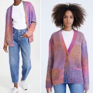 Re/Done Sz Large 90s Oversized Space Dye Cardigan Ombré Mohair Wool Boho